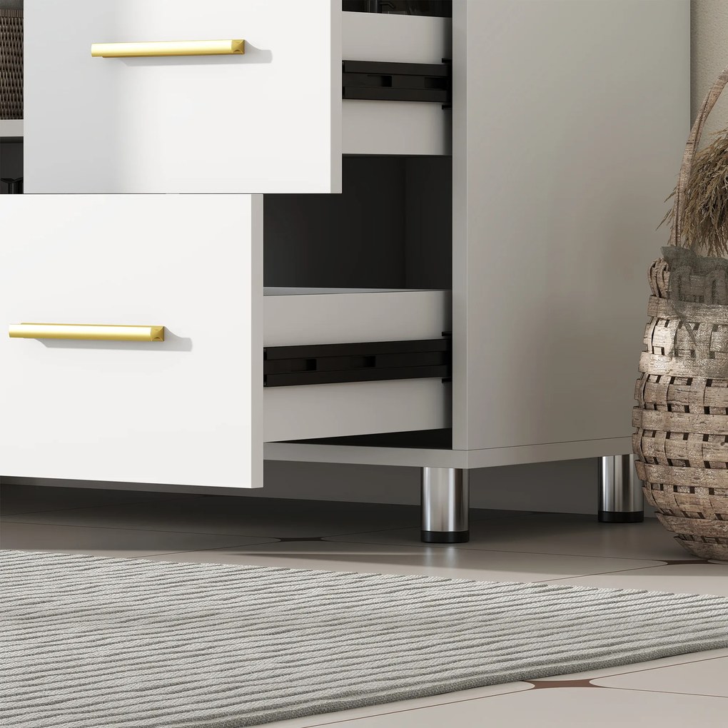 HOMCOM Dulap sub chiuvetă pentru baie, design în 3 niveluri, MDF, PAL, Alb | Aosom Romania