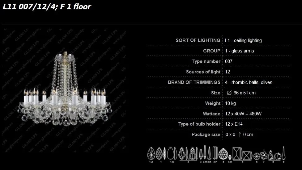 Lustra 12 brate cristal Bohemia L11 007/12/4; F 1 floor