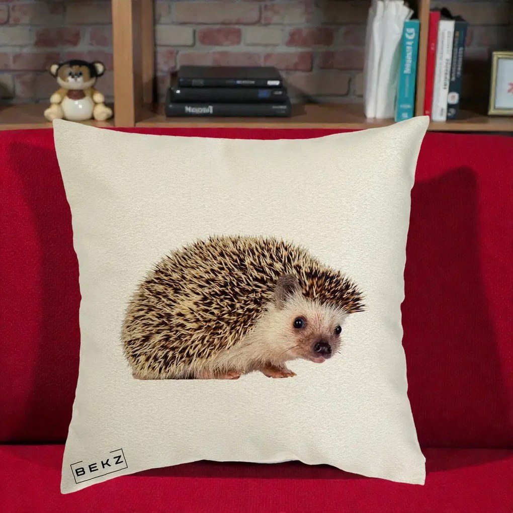 Perna Decorativa Arici Fotorealist, 40x40 cm, Ecru, Husa Detasabila, Perna Inclusa, BEKZ®