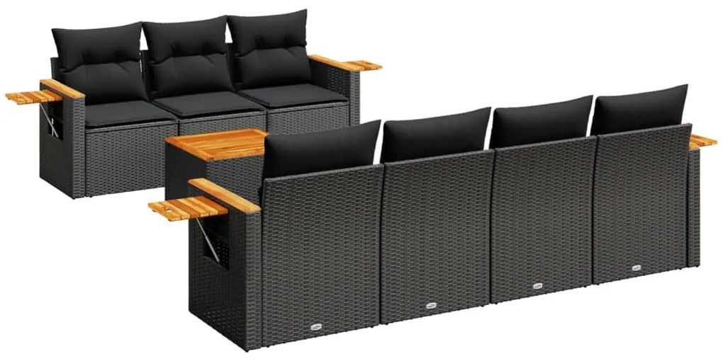 3226643 vidaXL Set mobilier de grădină cu perne, 8 piese, negru, poliratan