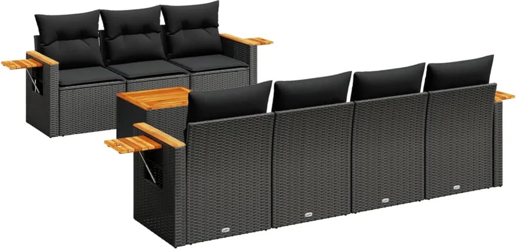 vidaXL Set mobilier de grădină cu perne, 8 piese, negru, poliratan