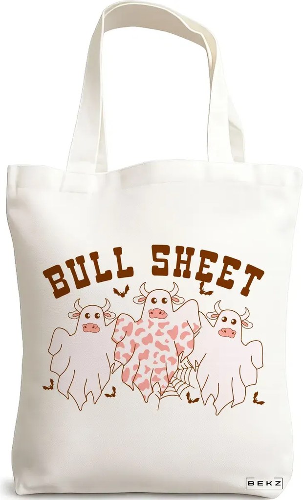 Sacosa de Panza pentru Cumparaturi, Geanta Tote, model Bull Sheet 38 x 34.5 cm, Alba, BEKZ®