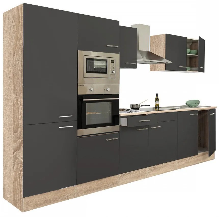 Mobilă de bucătărie Yorki 330, corp stejar sonoma, față antracit satinat, cu dulap cu raft