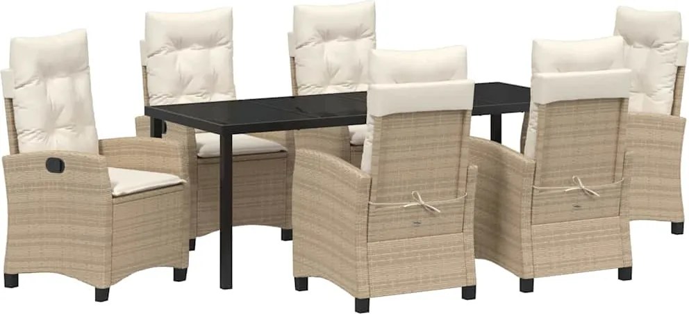 vidaXL Set de masă pentru grădină cu pernă 7 pcs Bej poliratan