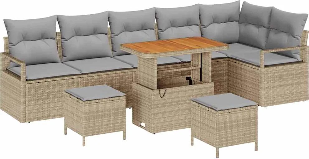 vidaXL Set de canapele pentru grădină cu pernă 9 pcs Bej Rattan poli