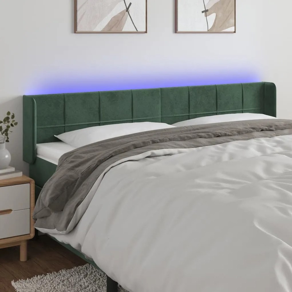 3123305 vidaXL Tăblie de pat cu LED, verde închis, 203x16x78/88 cm, catifea