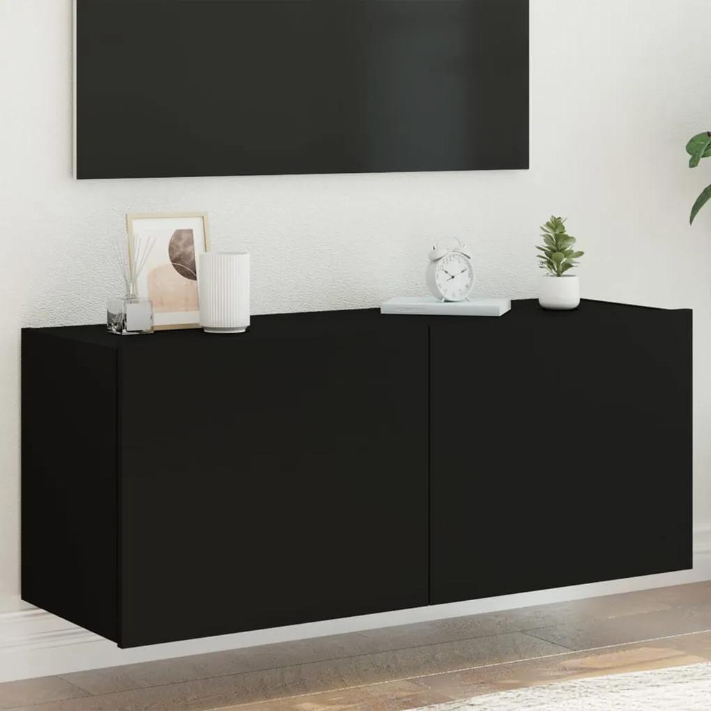 837324 vidaXL Comodă TV de perete cu lumini LED, negru, 100x35x41 cm