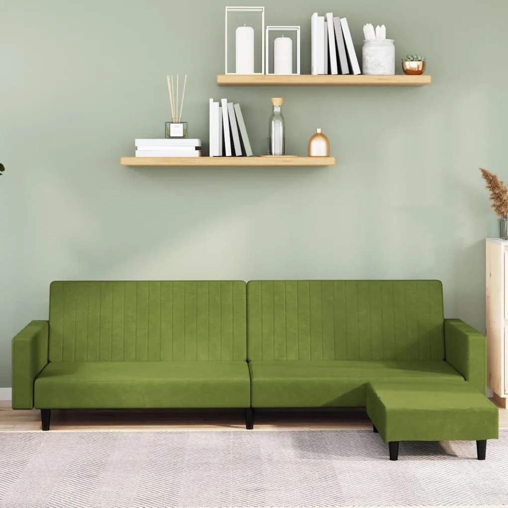 3081868 vidaXL Canapea extensibilă cu taburet, 2 locuri, verde deschis catifea