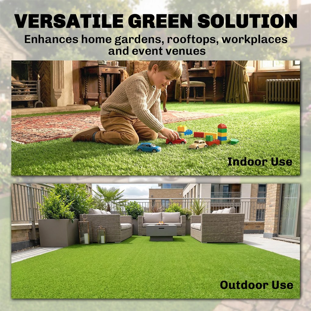 Outsunny Gazon Sintetic 1 m x 4 m Covor de Gazon Artificial cu Înălțimea Firelor 10 mm Drenaj Automat Verde | Aosom Romania