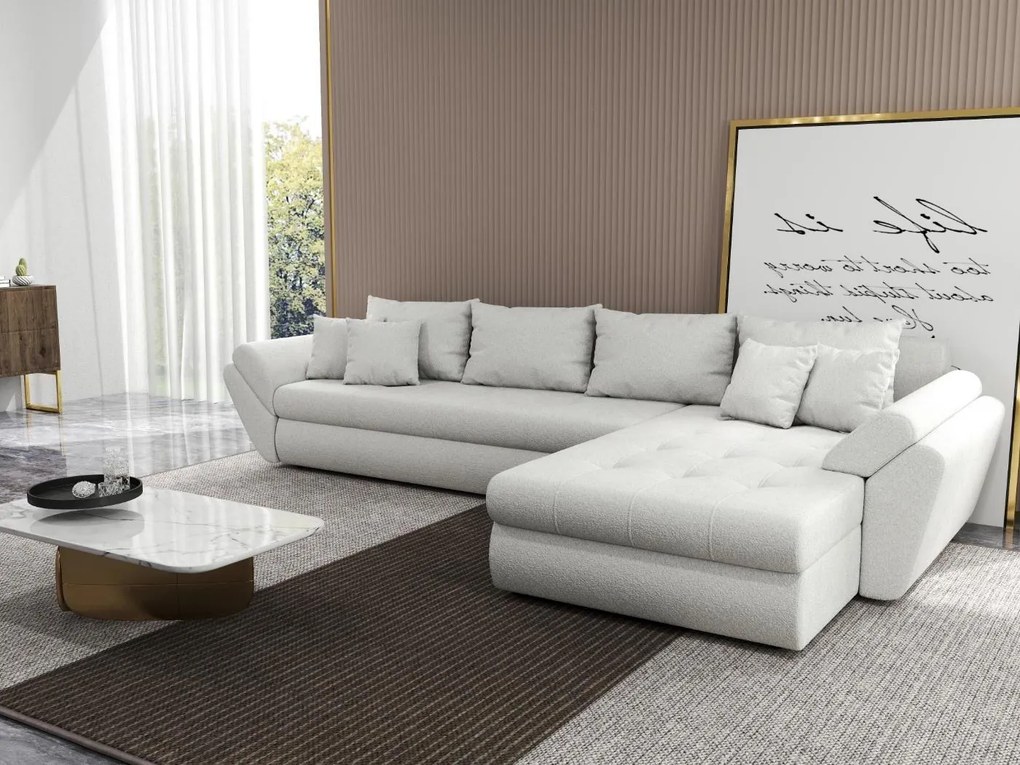 Colțar extensibil dumonde cu ladă de depozitare si sezut confortabil din spuma high-density, Loana XL Euphoria Ivory II 335x185 cm