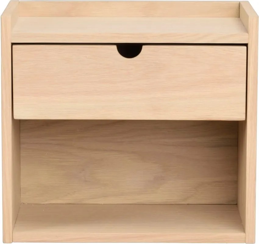 Noptieră în culoare naturală suspendată/cu rafturi din lemn masiv de stejar Hillmond – Rowico