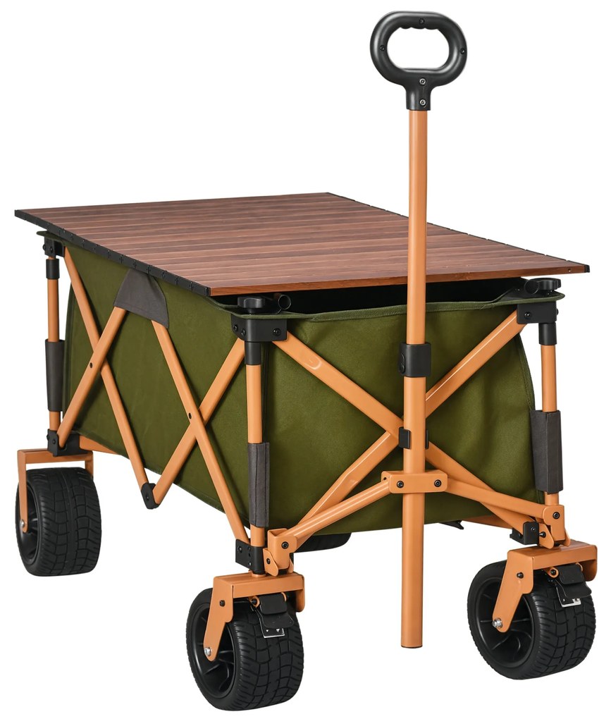 Outsunny Cărucior, pliabil, cu masă pliabilă, cadru din oțel, mâner reglabil, verde, 108 x 55 x 93 cm | Aosom Romania