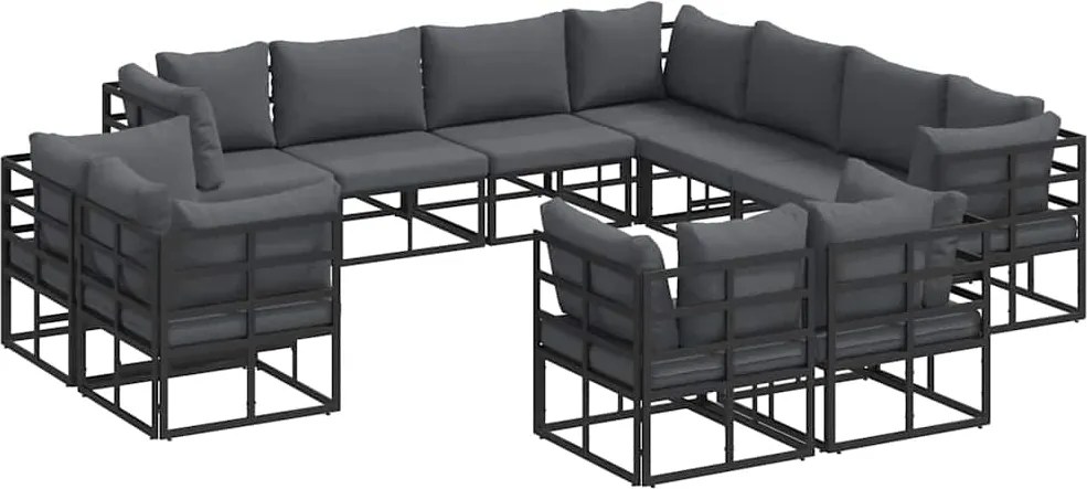 vidaXL Set de canapele pentru grădină cu pernă 11 pcs Negru Aluminiu