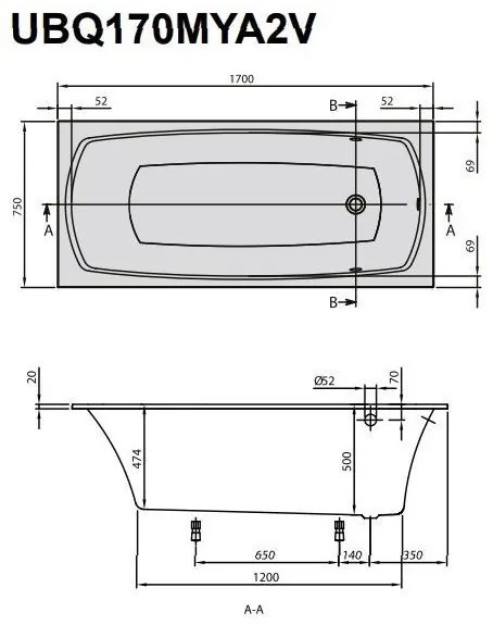 Cada dreptunghiulara, Villeroy&Boch My Art, compozit Quaryl, 170x75cm, Alb Alpin, UBQ170MYA2V-01