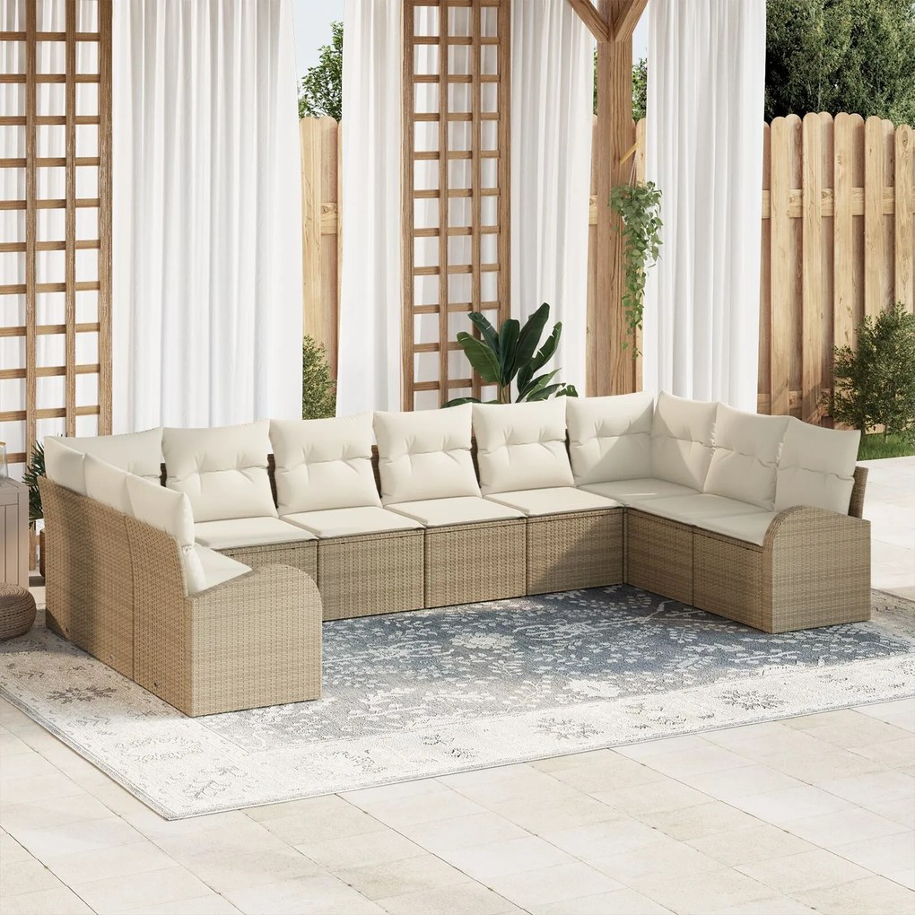 vidaXL Set de canapele pentru grădină cu 10 piese și perne - rattan poli bej
