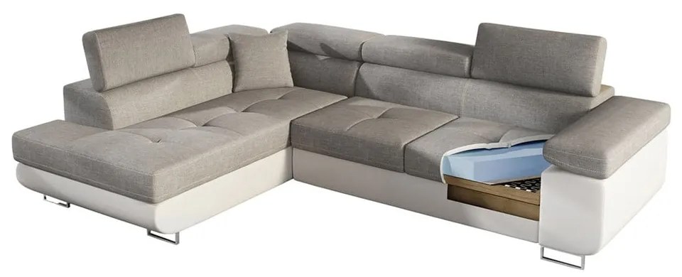 Colțar bej extensibil/cu spațiu de depozitare (cu colț pe partea stângă/în formă de ”L”) Anton – ELTAP