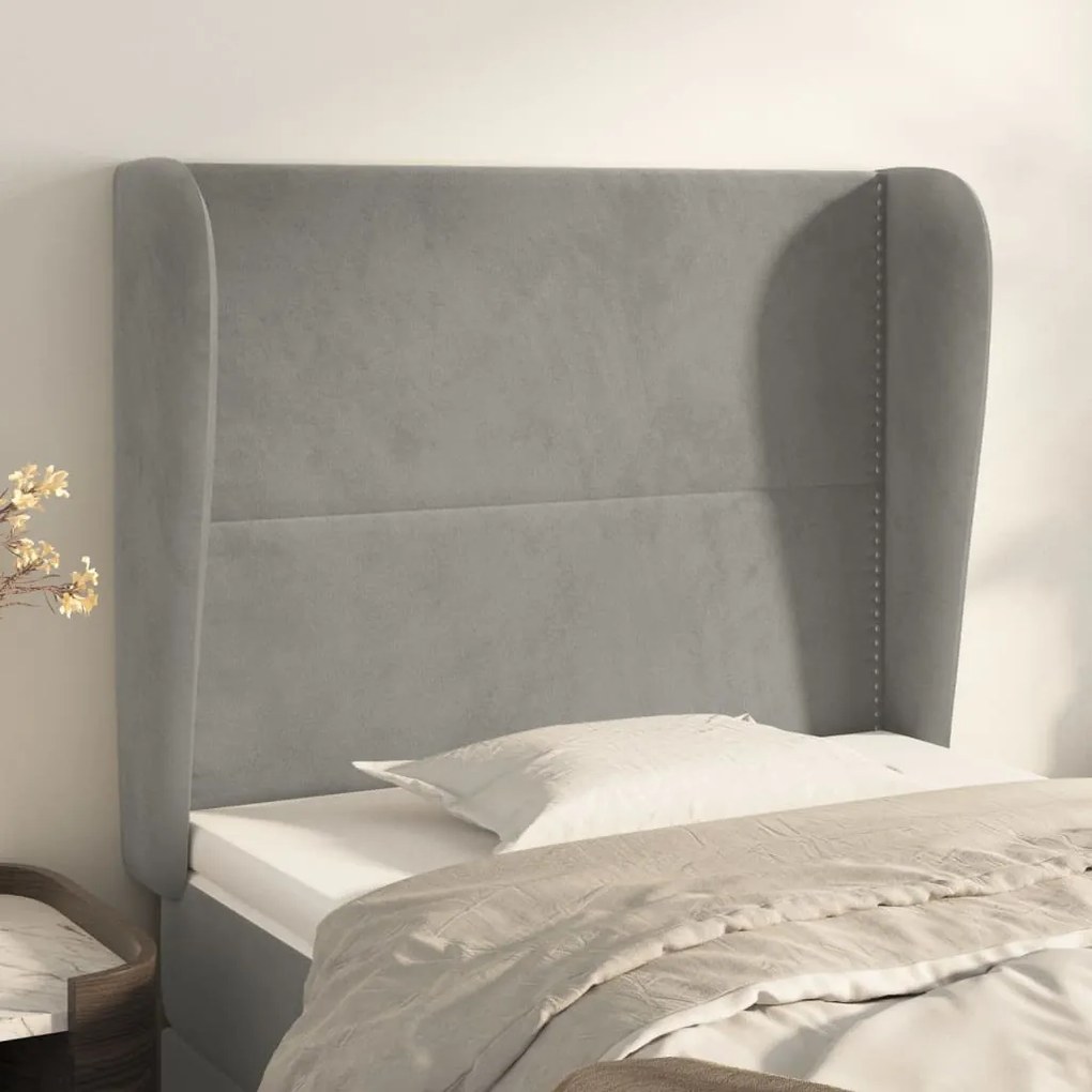 vidaXL Tăblie de pat cu aripioare gri deschis 103x23x118/128cm catifea