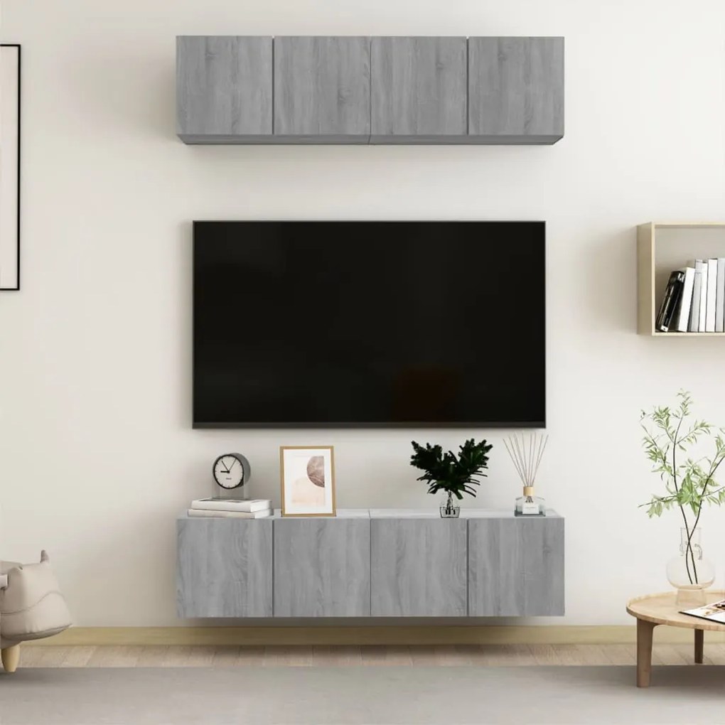 3120204 vidaXL Comode TV, 4 buc., gri sonoma, 60x30x30 cm, lemn prelucrat