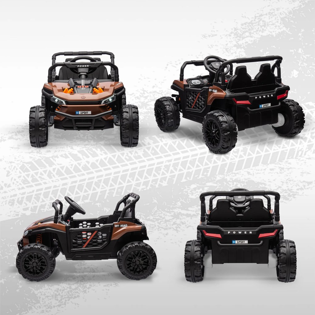 AIYAPLAY Mașină electrică pentru copii UTV buggy electric pentru copii cu telecomandă 2.4Ghz 2 motoare 103L x 69l x 59H cm maro | Aosom Romania
