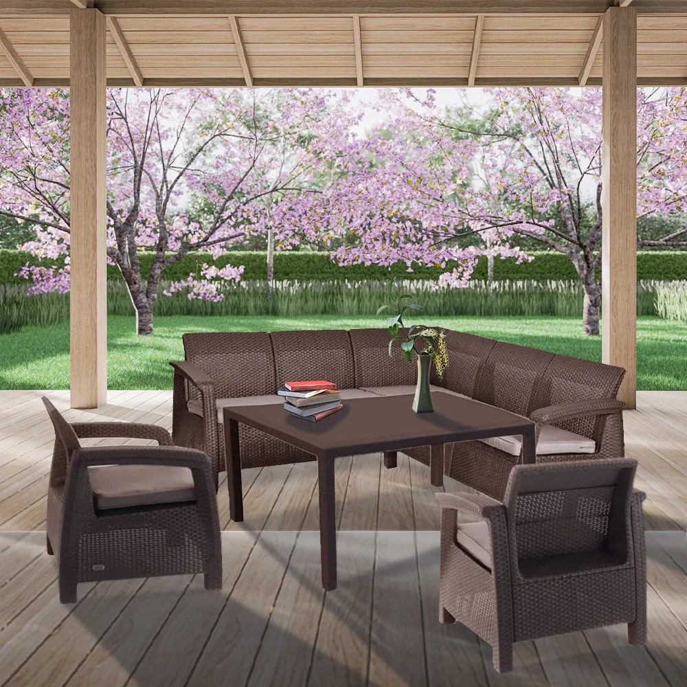 Set de mobilier de grădină Corfu Fiesta III cu masă melodică maro