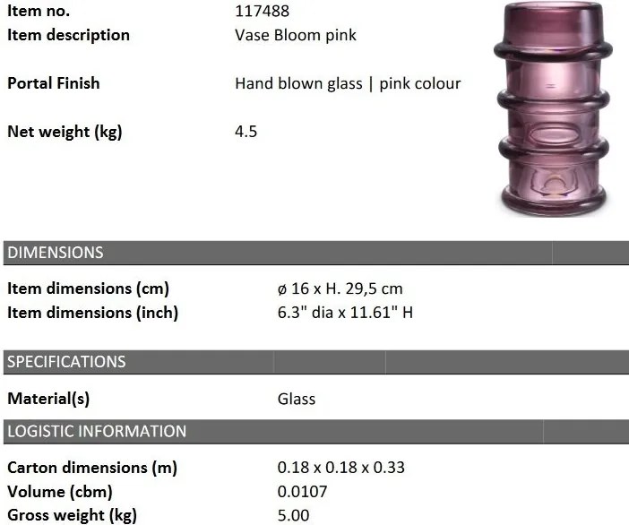 Vas decorativ din sticla design LUX Bloom pink