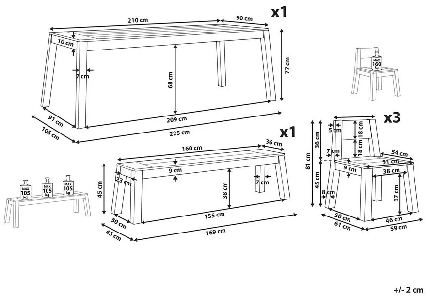 Set mobilier grădină LIVIGNO (lemn deschis) (cu bănci) (pentru 6 persoane). 1026905