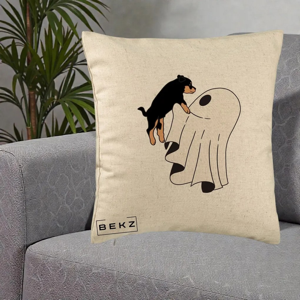 Perna Decorativa Caine Rottweiler Fantoma Halloween, 40x40 cm, Bej, Husa Detasabila, Perna Inclusa, BEKZ®