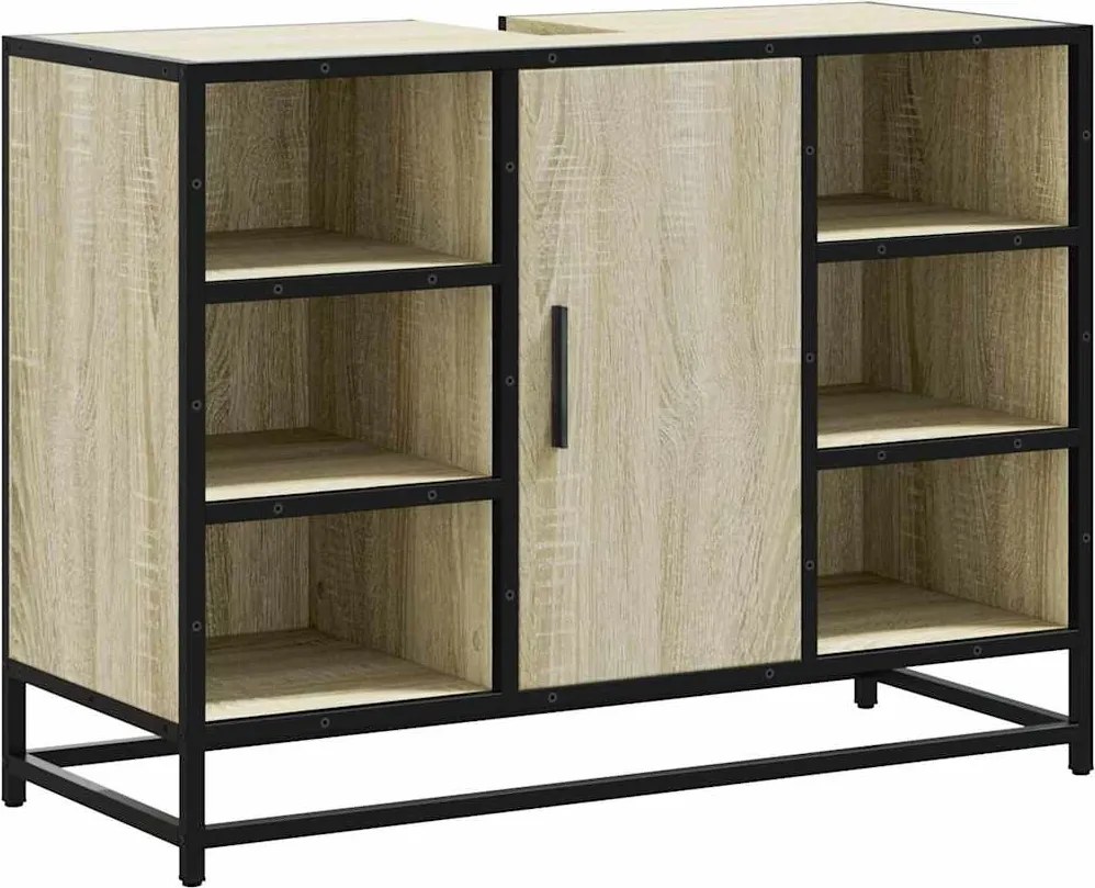 vidaXL Dulap chiuvetă baie, stejar Sonoma, 80x33x60 cm, lemn stratificat