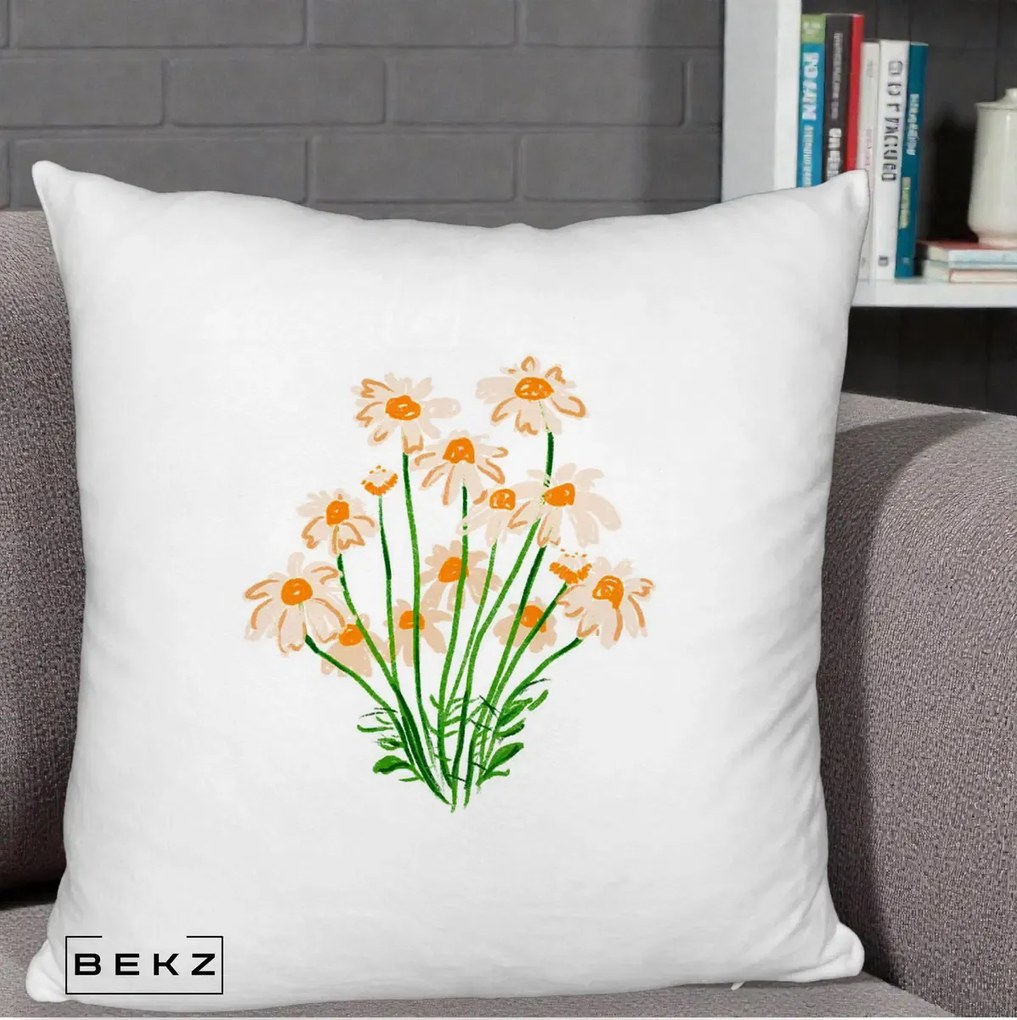 Perna Decorativa Margarete Camp, 40x40 cm, Alb Pufos, Husa Detasabila, Perna Inclusa, BEKZ®