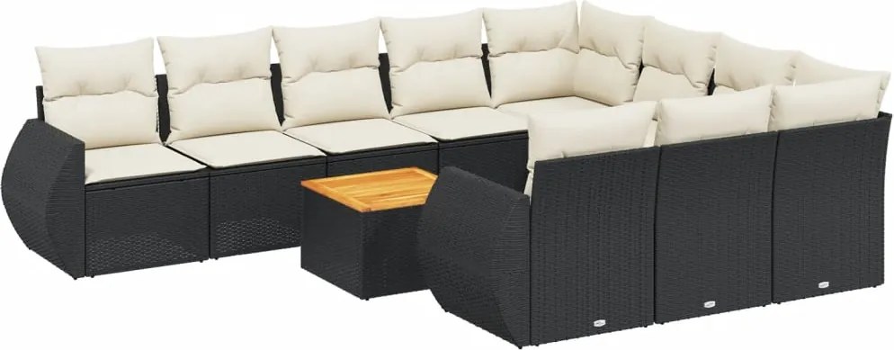 vidaXL Set canapele de grădină cu perne, 11 piese, negru, poliratan