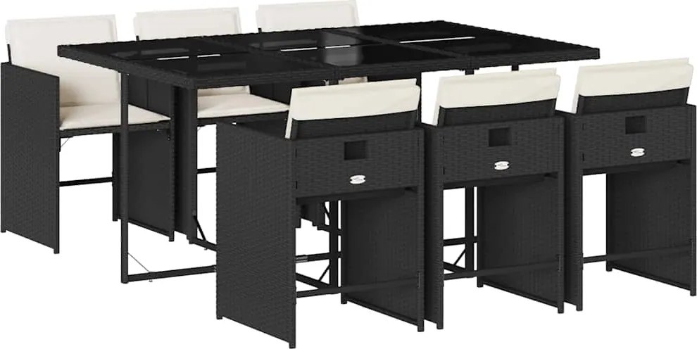 vidaXL Set mobilier de grădină cu perne, 7 piese, negru, poliratan