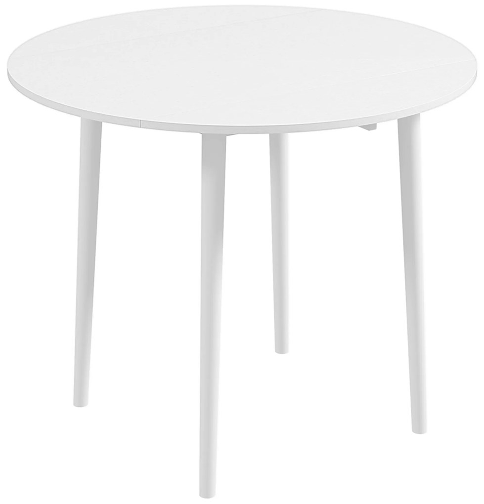 HOMCOM Masă de sufragerie pliabilă 2 abătătoare, masă rotundă extensibilă pentru 4 persoane, picioare din lemn Ø 89 x 73,5 cm, alb | Aosom Romania