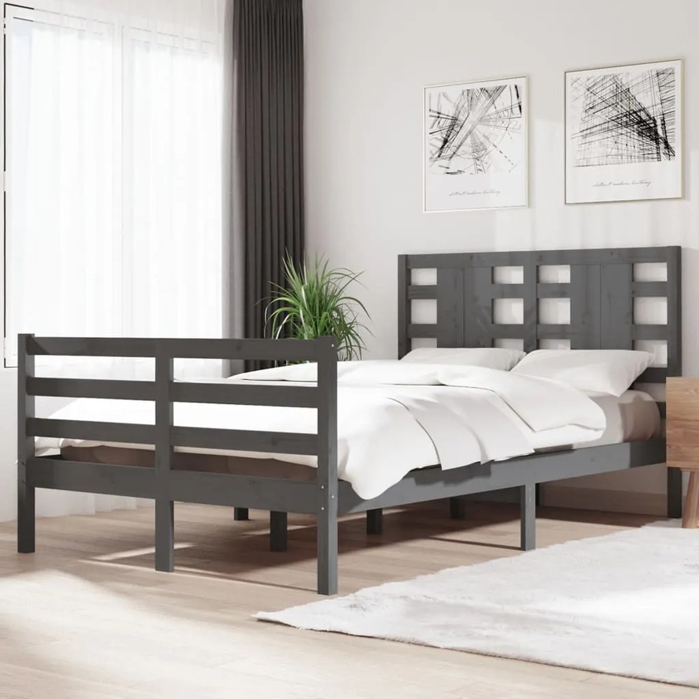 3104280 vidaXL Cadru de pat, gri, 120x200 cm, lemn masiv de pin