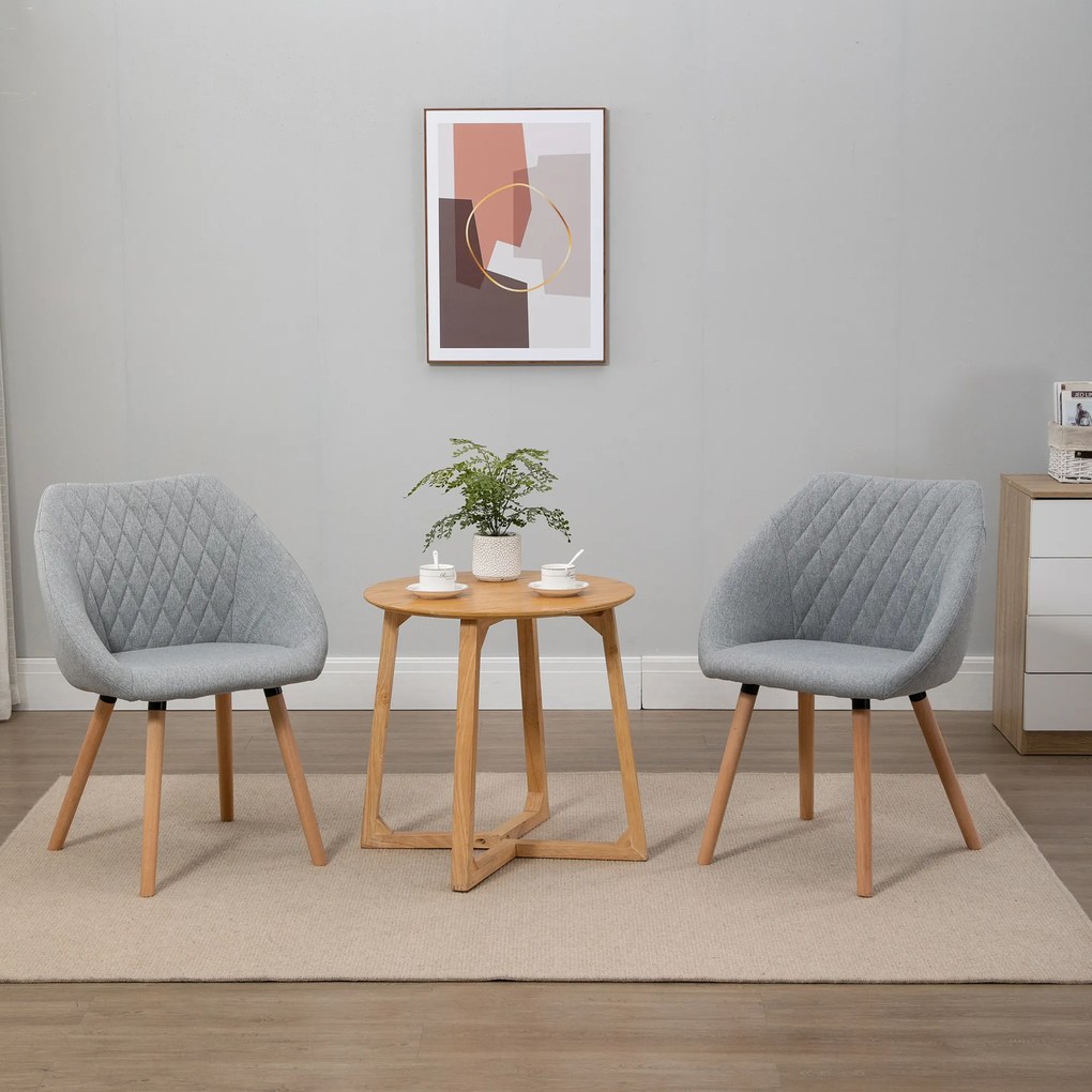 HOMCOM Set de 2 Scaune de Dining Design scandinav, Picioare subtiri din lemn de fag, Scaun cu spătar și brațe ergonomice, Gri | Aosom Romania
