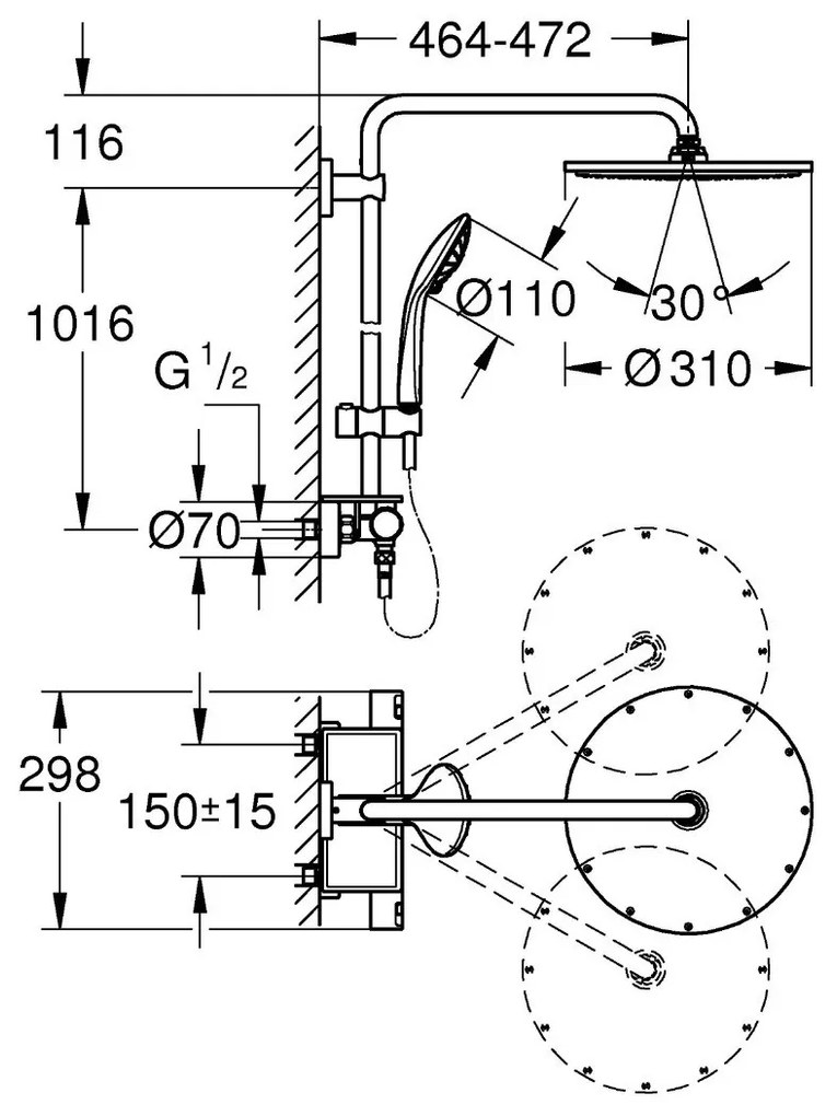 Coloana dus Grohe Vitalio Joy System 310, baterie termostatata, savoniera, crom - 26401000