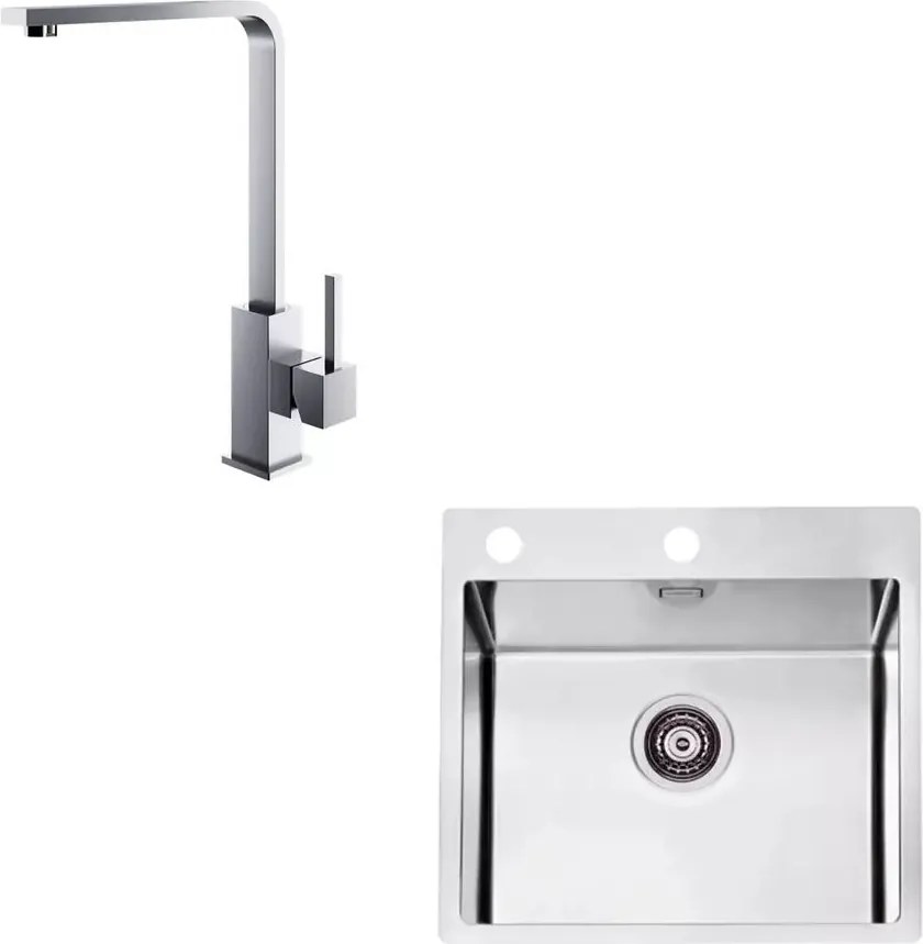 Set chiuveta bucatarie Alveus Pure 70 inox 57x53 cm si baterie Jenny Satin