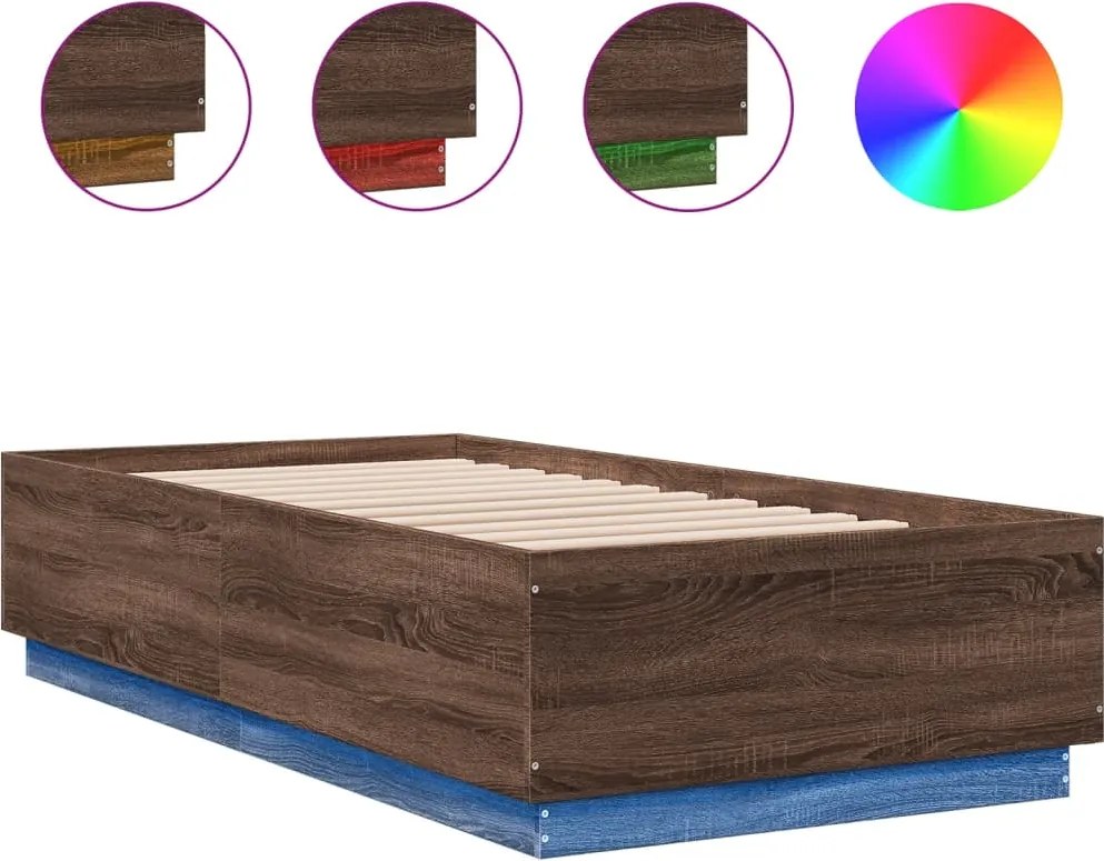 vidaXL Cadru de pat cu LED, stejar maro, 90x190 cm, lemn prelucrat