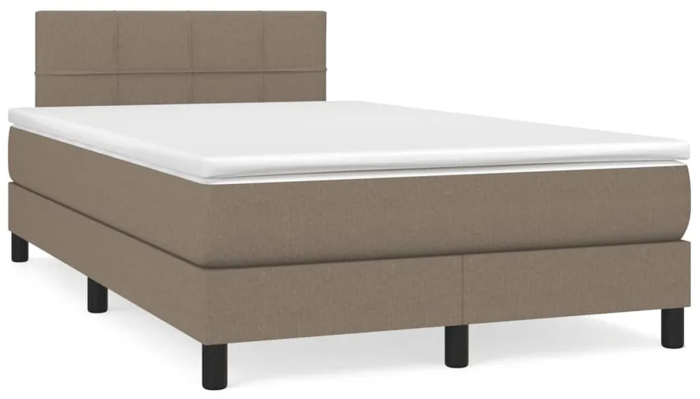vidaXL Pat cu arcuri, saltea și LED, gri taupe, 120x190 cm, textil