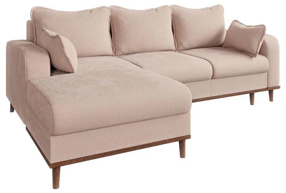 Colțar bej cu tapițerie din catifea reiată (cu colț pe partea stângă ) Beata – Ropez