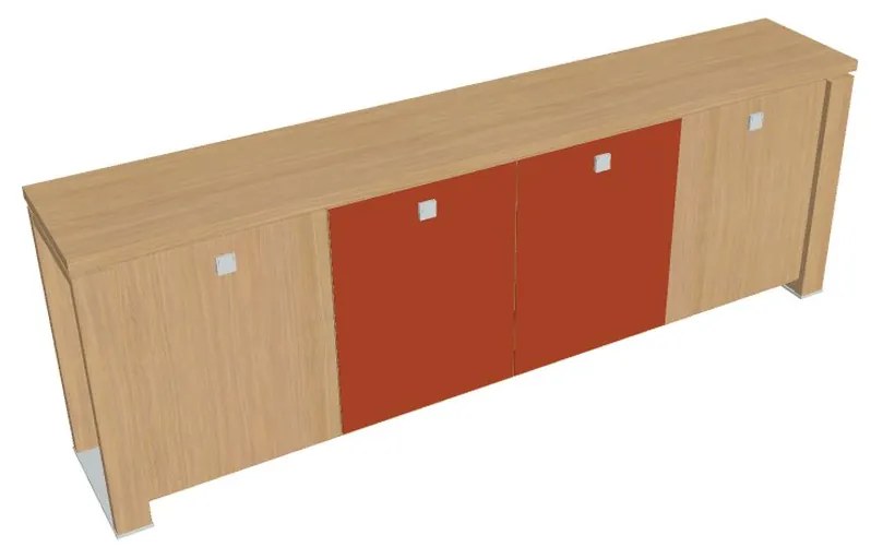 Dulap mic Verno+ 260 x 46 x 90 cm, uși combinate, stejar deschis / portocaliu