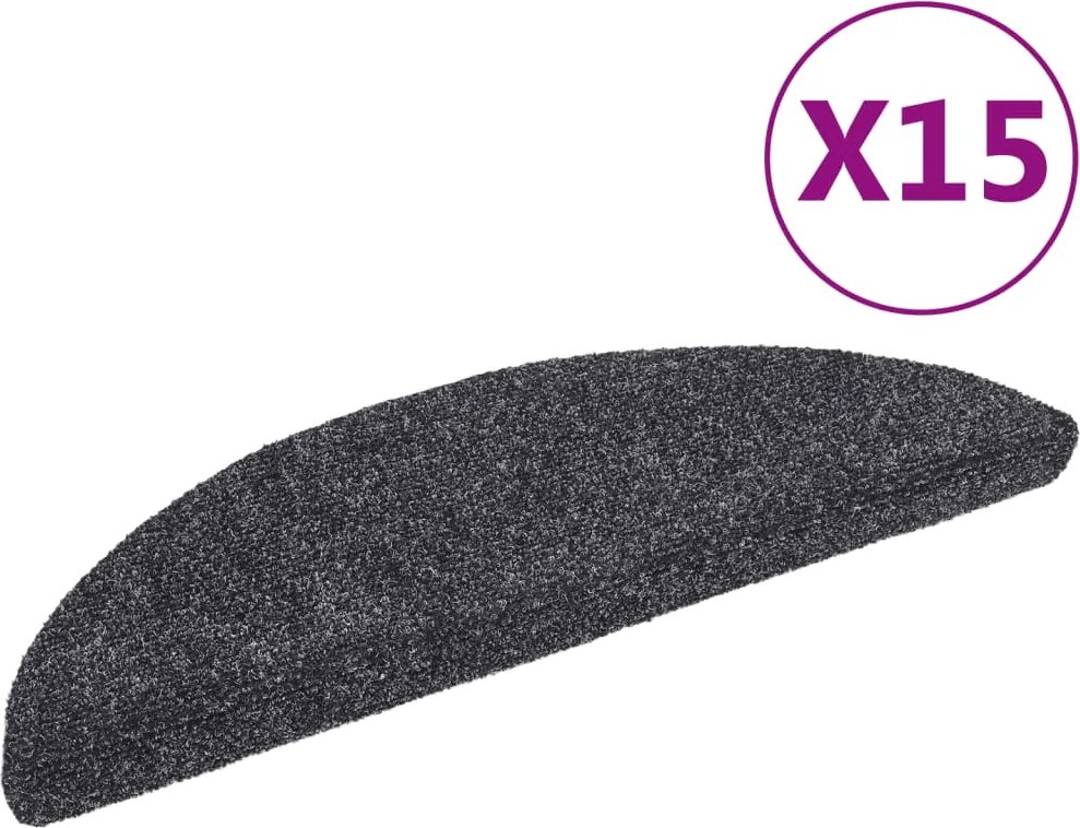 vidaXL Covorașe autoadezive pentru scări, 15 buc., 56x17x3 cm, gri închis, semirotunde