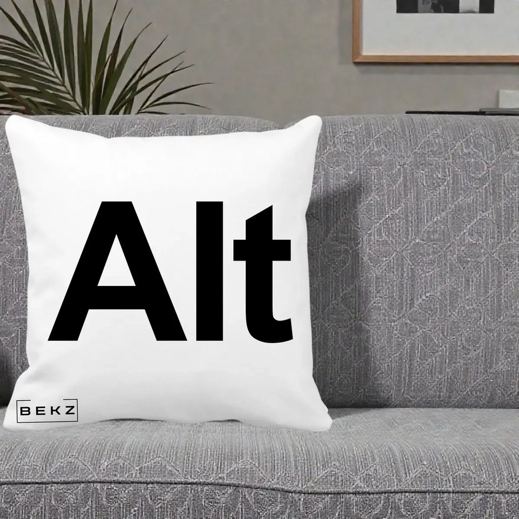 Perna Personalizata Tasta Alt Tipografie Bold, 40x40 cm, Alba Mata, Husa Detasabila, Perna Inclusa, BEKZ®