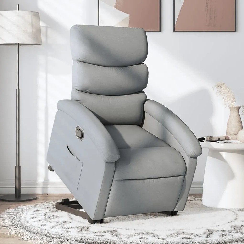 vidaXL Fotoliu rabatabil cu ridicare, gri deschis, material textil