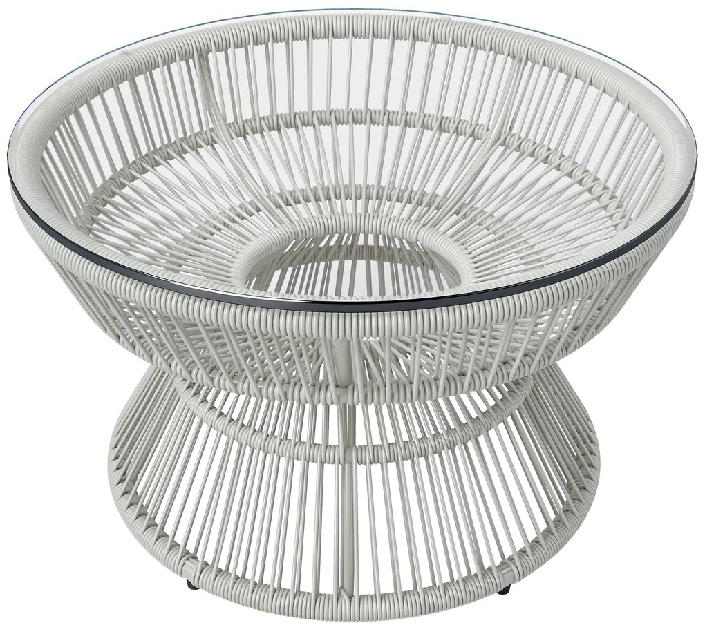 Outsunny Masă de cafea de grădină rotundă, masă auxiliară din rattan și blat de sticlă temperată Ø 60 x 37H cm | Aosom Romania