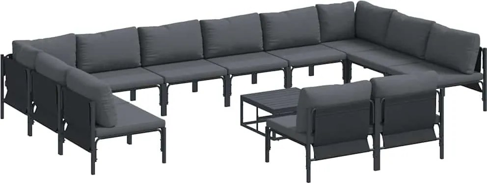 vidaXL Set de canapele pentru grădină cu pernă 13 pcs Negru Oțel