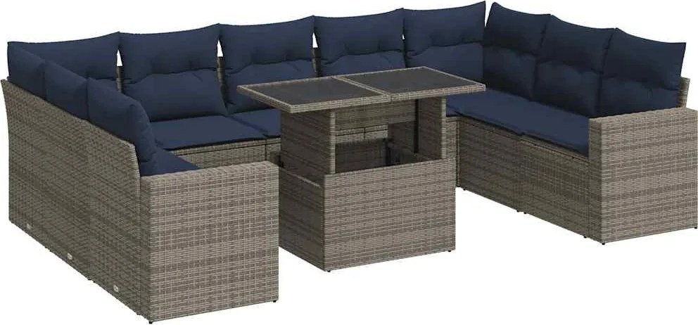 vidaXL Set mobilier de grădină cu perne, 10 piese, gri, poliratan