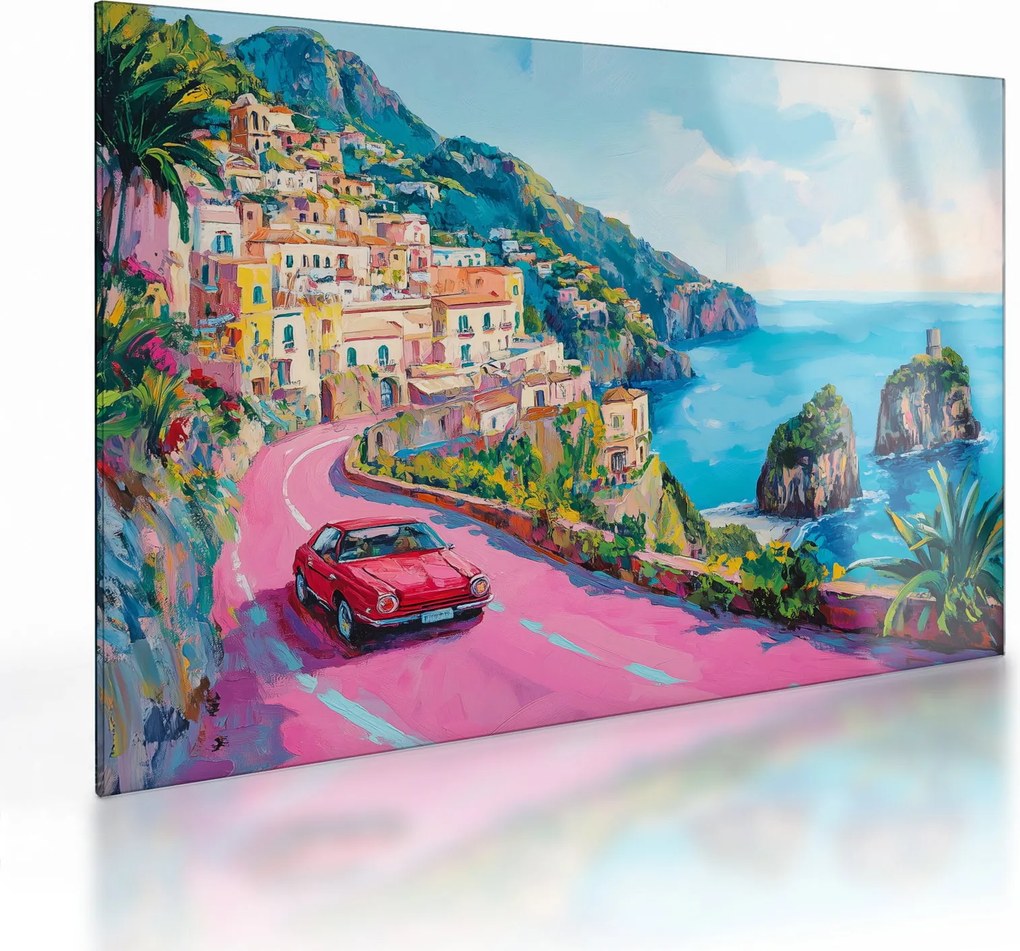 Tablou pe sticlă - Drum roz pe coastă (70x50 cm)