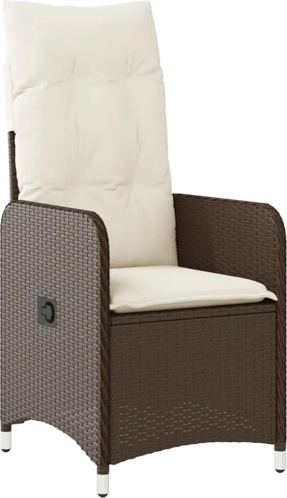 vidaXL Scaun de grădină rabatabil cu perne, maro, poliratan