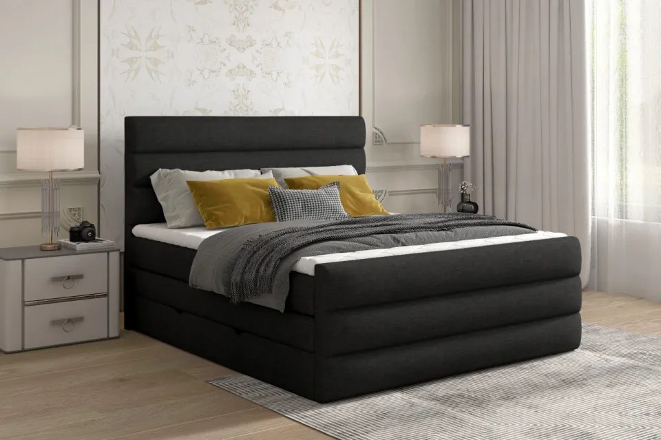 Pat tapitat, boxspring, cu spatiu pentru depozitare, 180x200 cm, Cande 182, Eltap (Culoare: Maro inchis texturat)