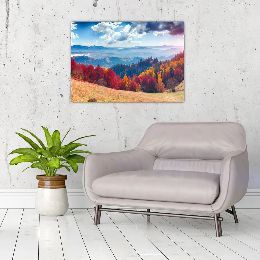 Tablou pe sticlă cu peisaj de toamnă pitoresc (70x50 cm)
